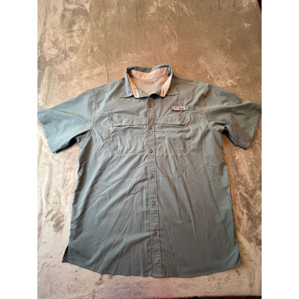 Columbia Fishing Shirt Men Medium Blue PFG Tamiami II Short Sleeve